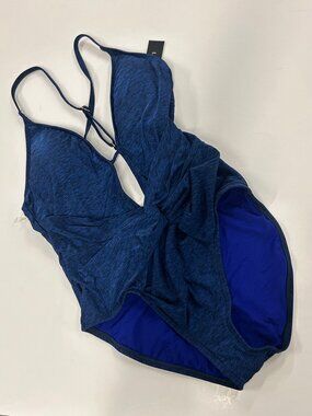 NWT La Blanca Blue Cutout One Piece Swimsuit Ruched Tie Front Size 12